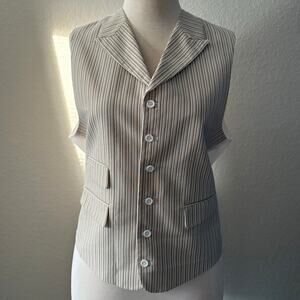 FORMAL SUIT VEST Unisex Adjustable Suave Pinstripes Cream/Tan Sz40R Androgynous